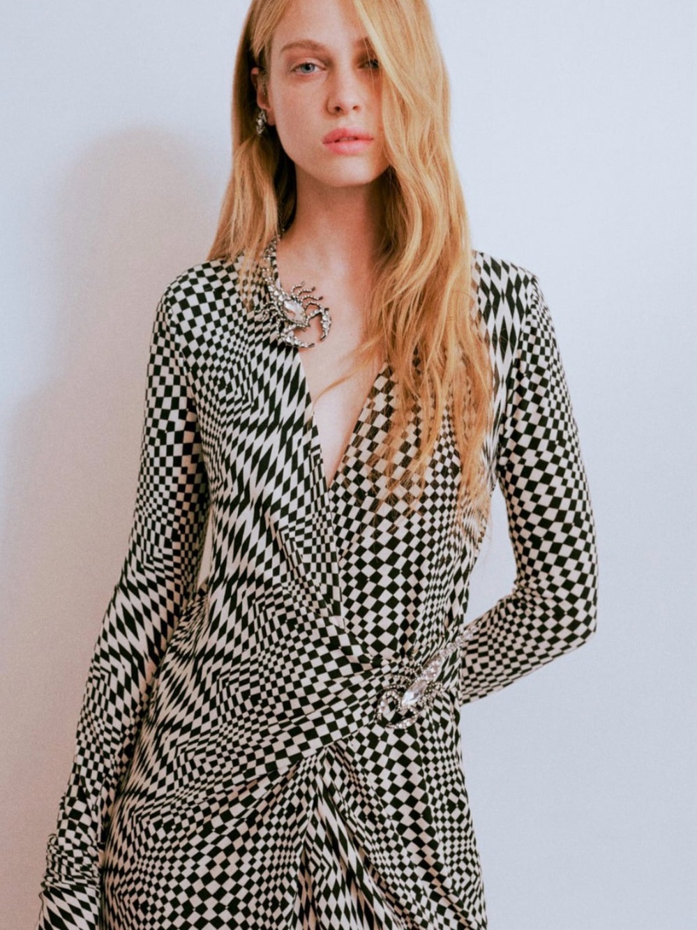 Zara Black and White Geometric Wrap Maxi Dress with Twist Waist